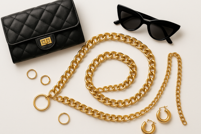 Belt with accessories flat lay