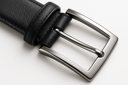 Black leather belt detail shot