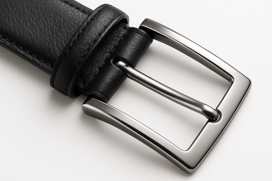 Black leather belt detail shot