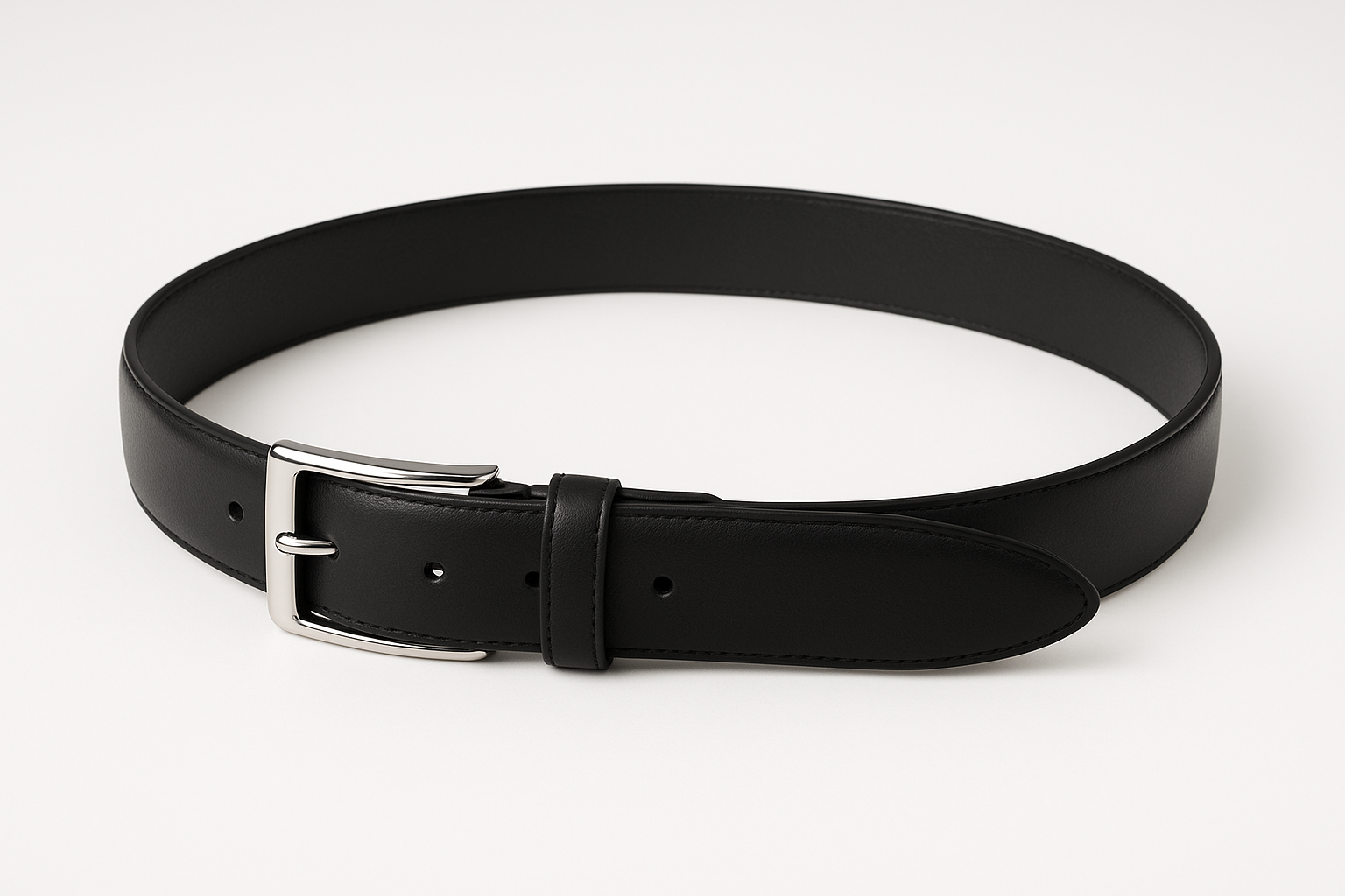 Black leather belt full view
