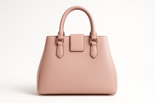 Blush pink leather handbag - front view