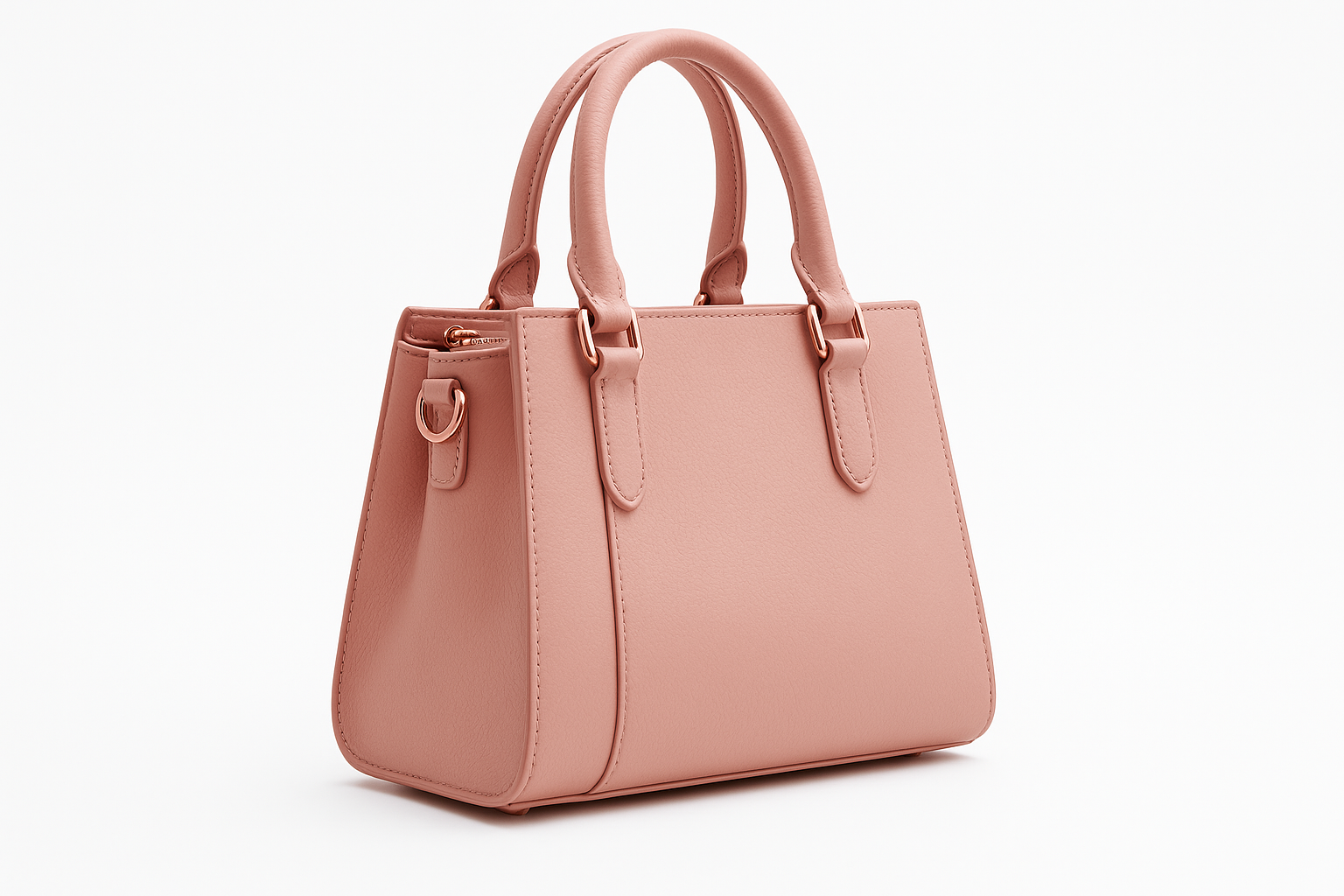 Blush pink leather handbag - side profile view