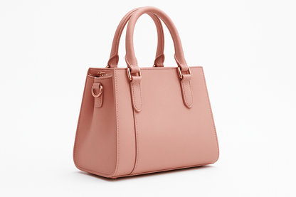 Blush pink leather handbag - side profile view