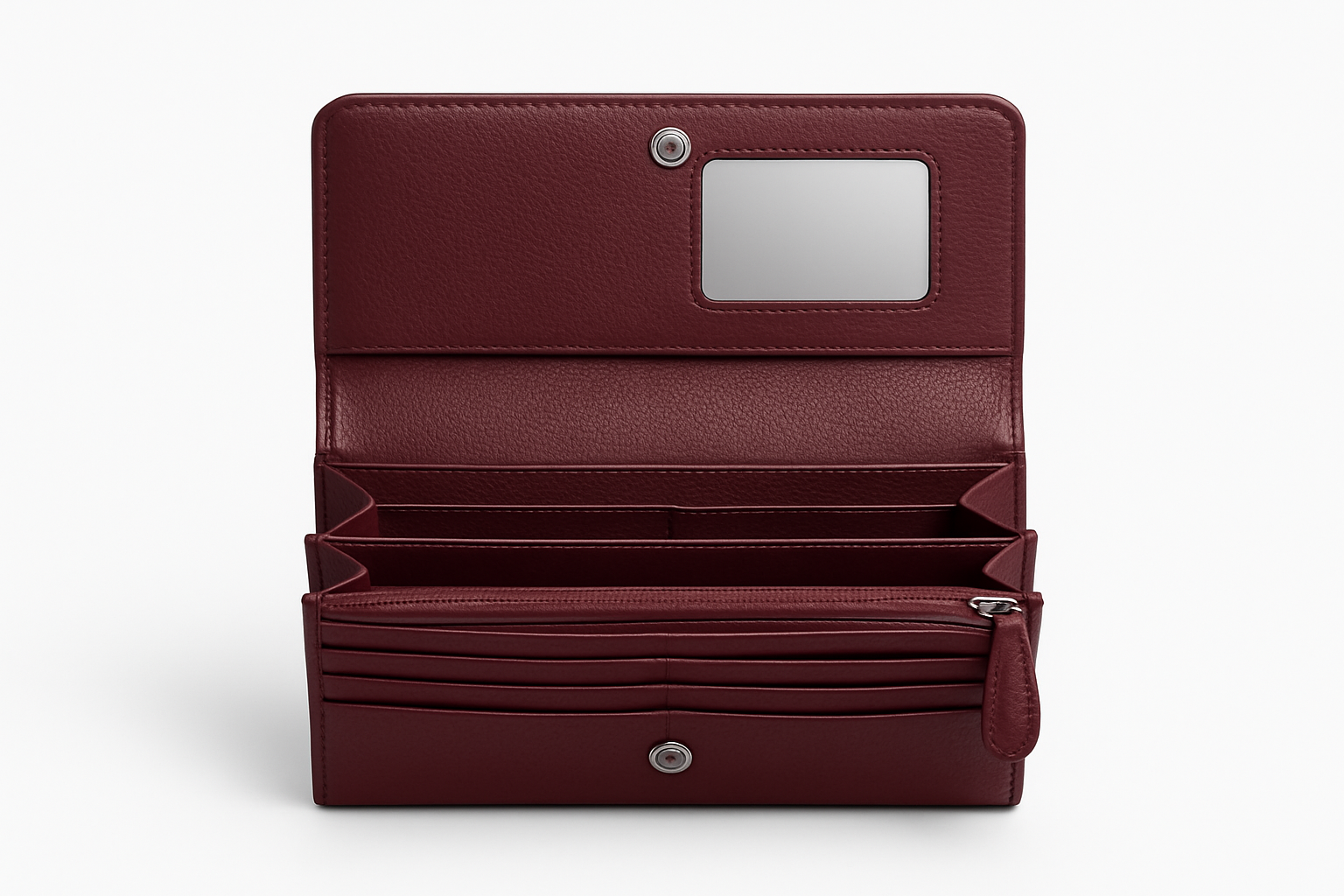 Burgundy women's wallet interior view