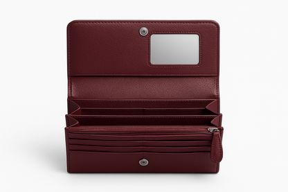 Burgundy women's wallet interior view