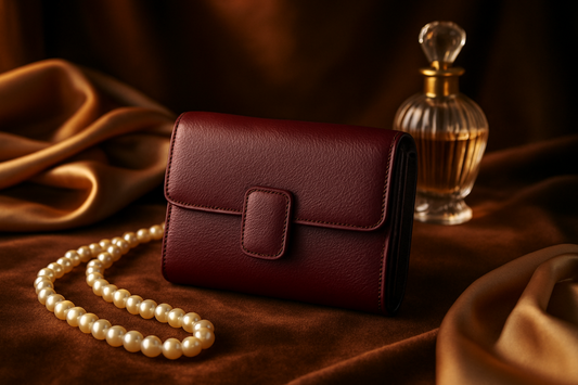 Burgundy women's wallet lifestyle shot