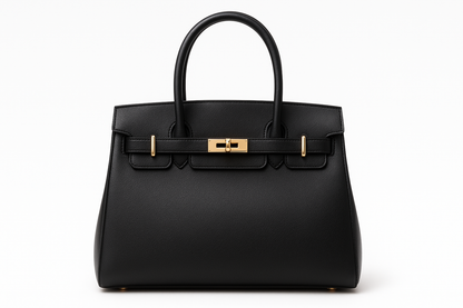 Classic black elegant leather handbag - front view