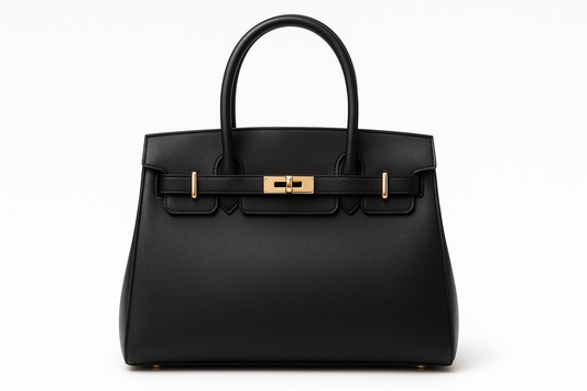 Classic black elegant leather handbag - front view