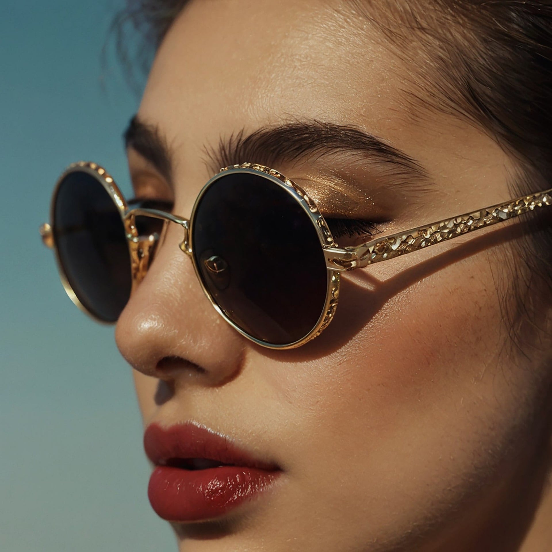 women with gold sunglasses