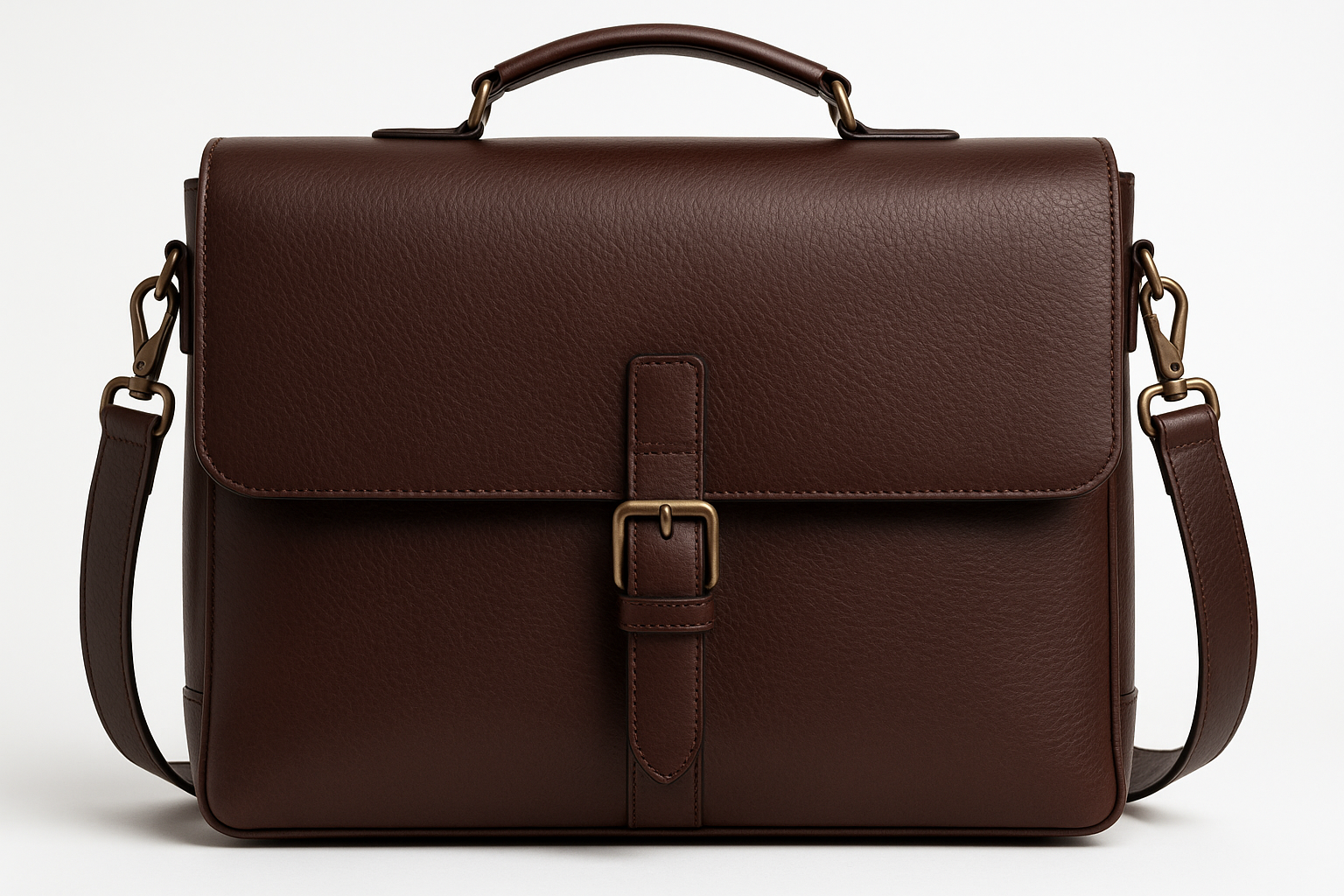 Front view of premium men's leather messenger bag