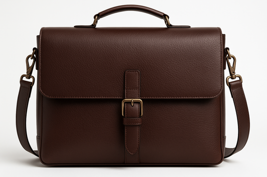 Front view of premium men's leather messenger bag
