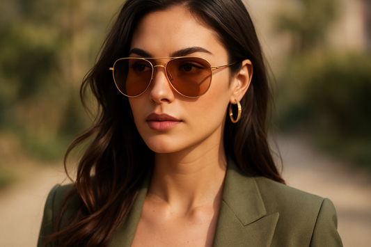 Lifestyle shot with gold aviators