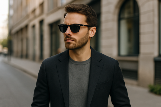 Man wearing classic wayfarer sunglasses - lifestyle shot
