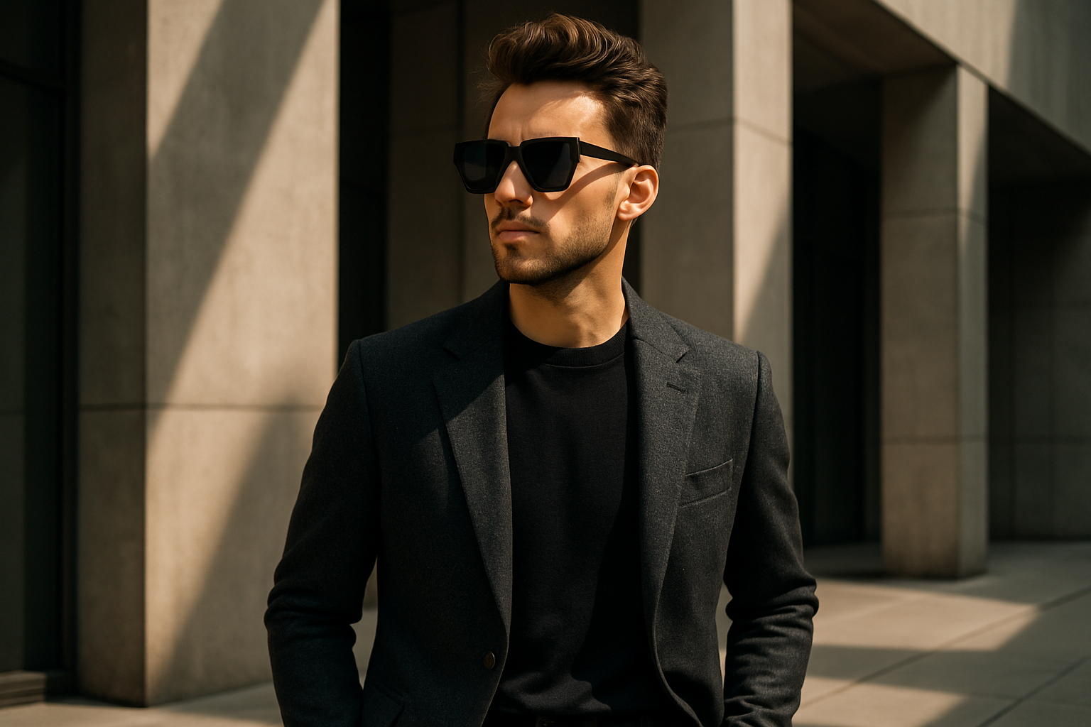 Man wearing geometric sunglasses - lifestyle shot