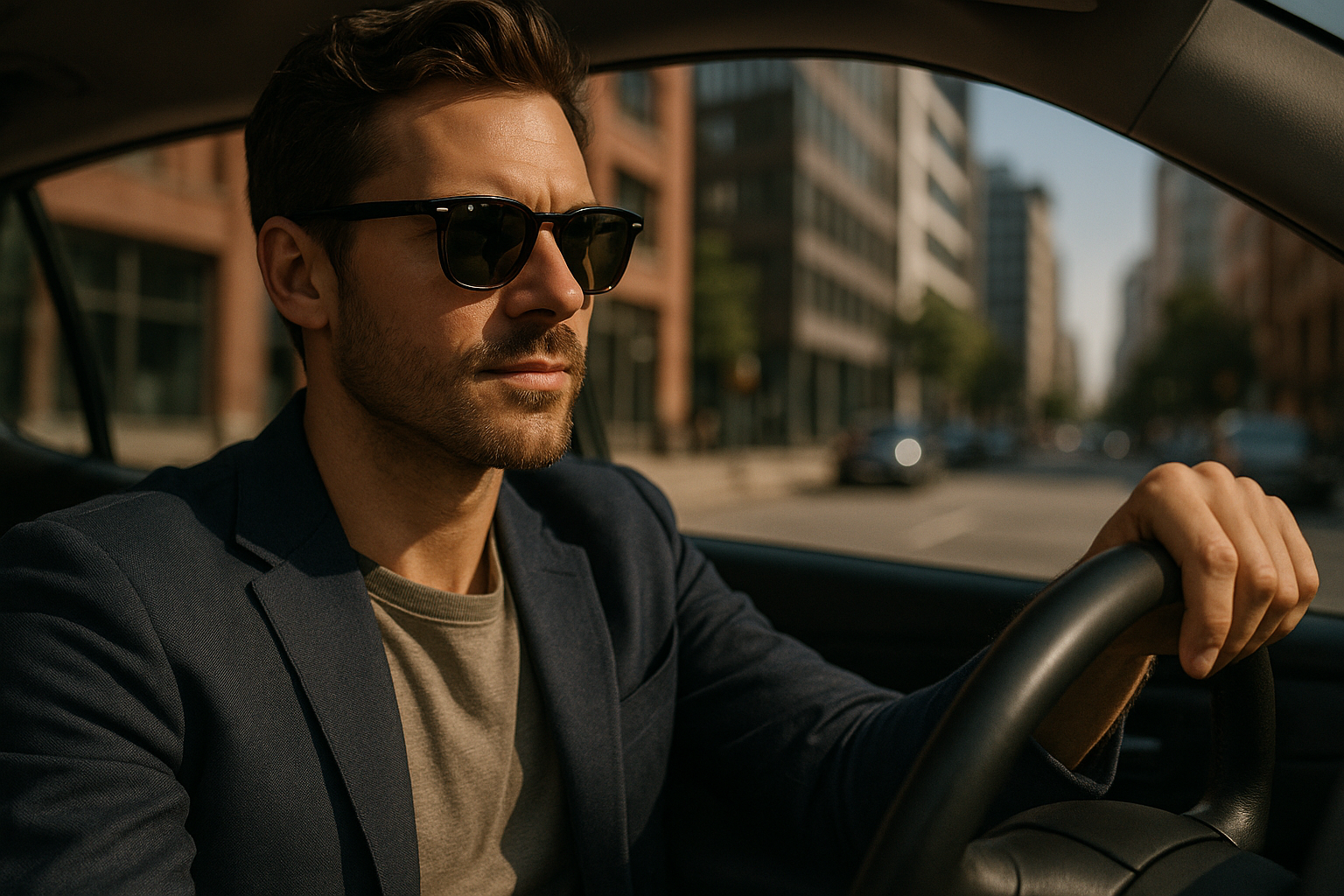 Man wearing wayfarer sunglasses outdoors - practical use