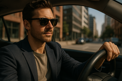 Man wearing wayfarer sunglasses outdoors - practical use