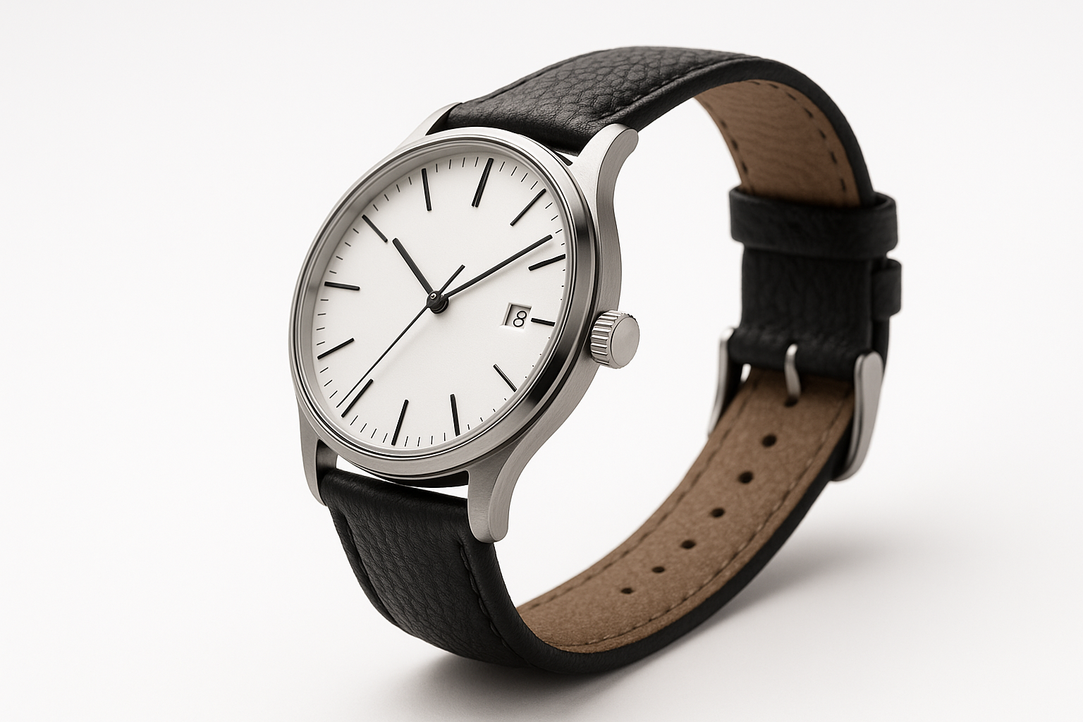 Men's Analog Watch - Black Leather Side