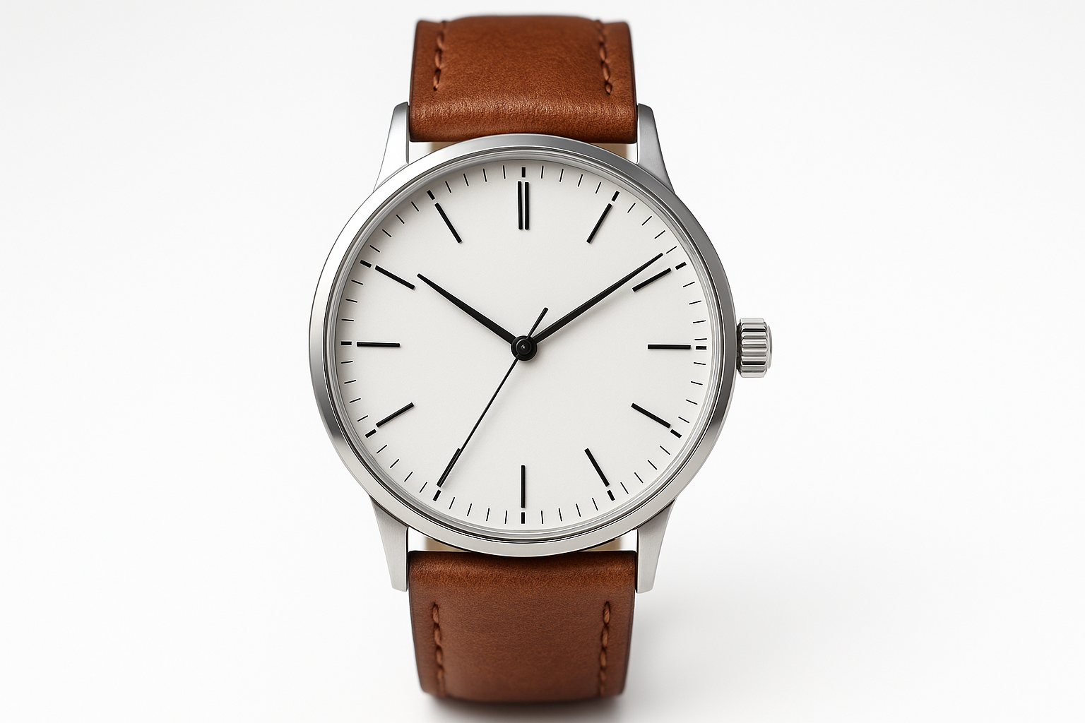 Men's Analog Watch - Brown Leather Front