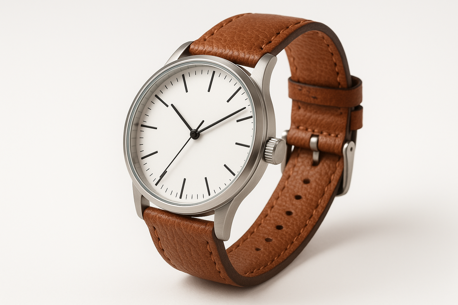 Men's Analog Watch - Brown Leather Side