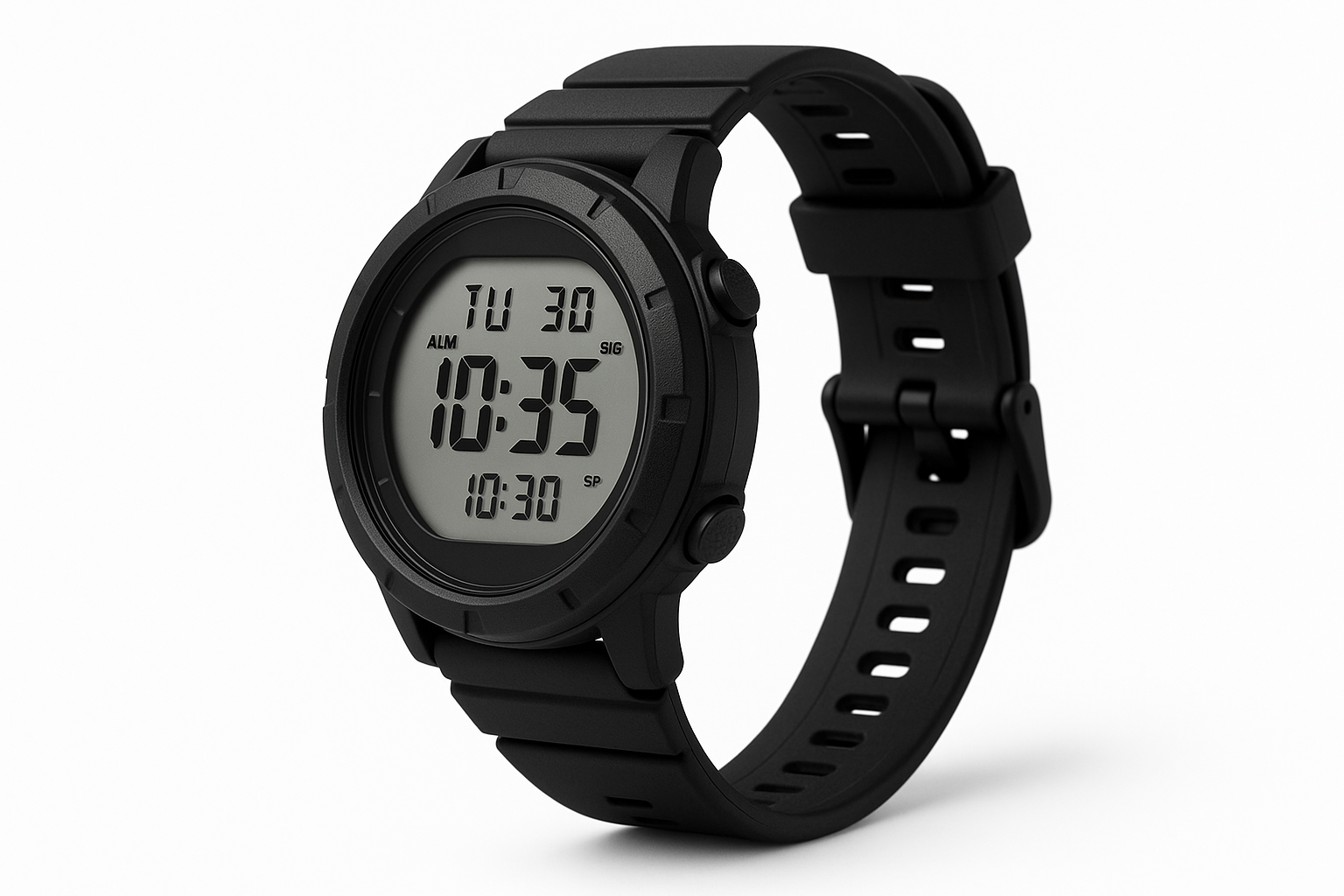 Men's Digital Watch - Black Strap Side