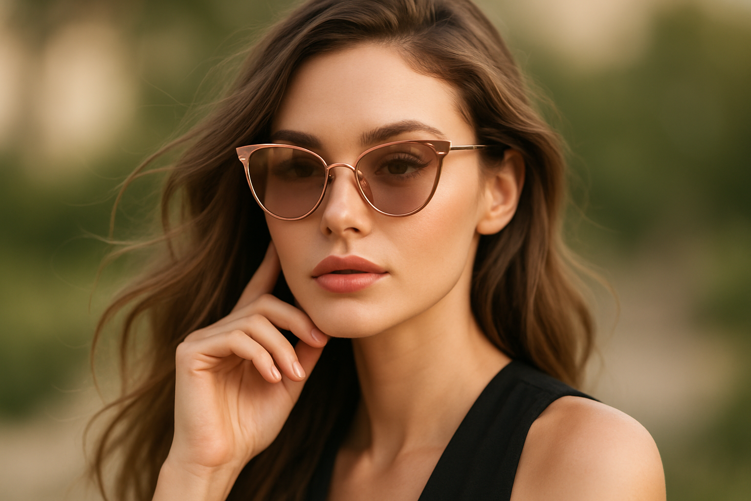 Model wearing Rose Gold Cateye Sunglasses