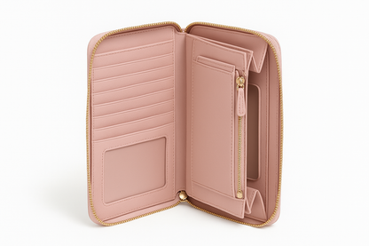 Pink women's wallet interior view