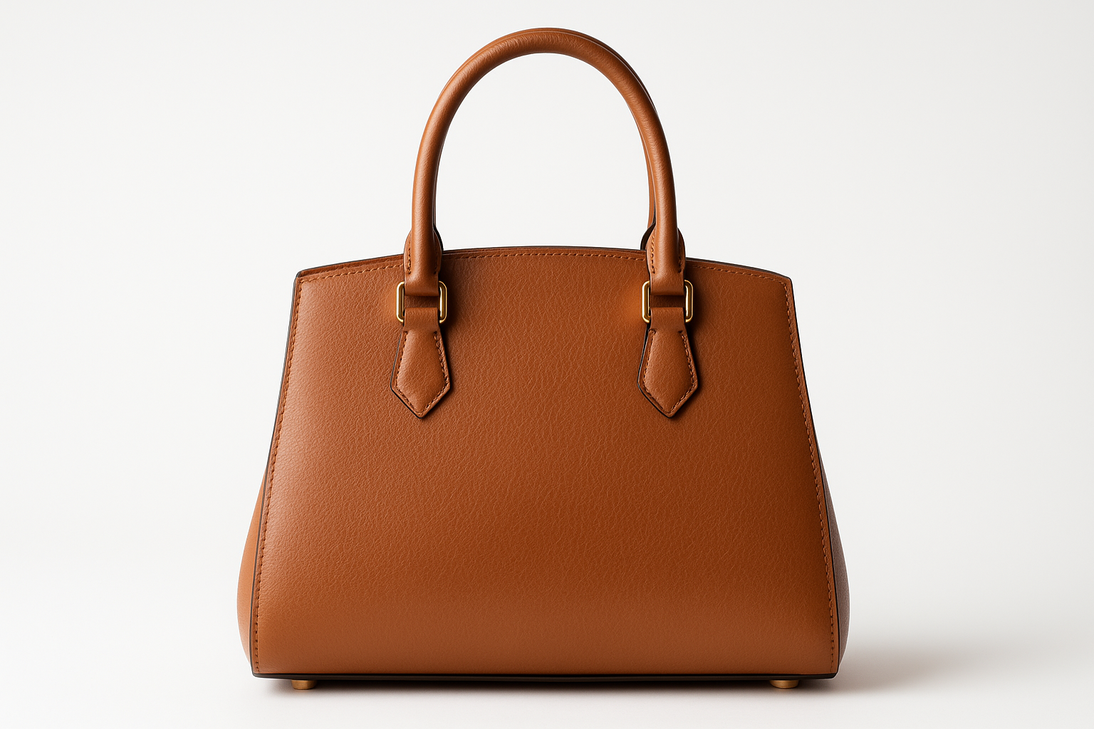 Warm cognac brown elegant leather handbag - front view