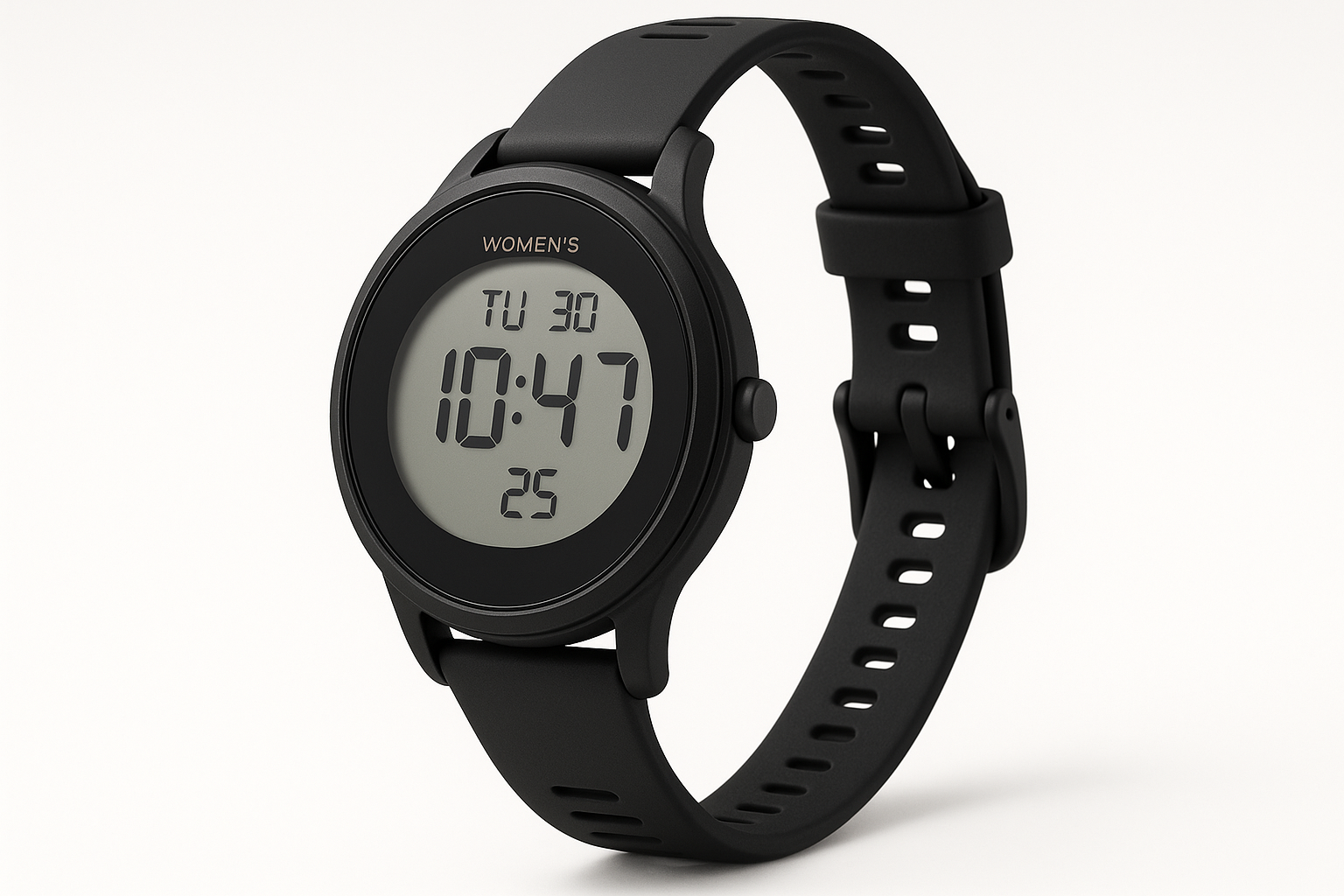 Women's Digital Watch - Black Strap Side