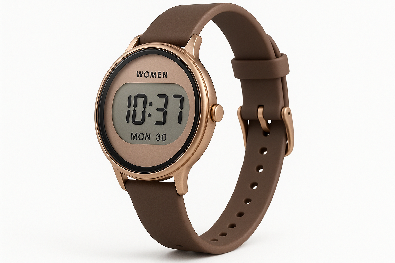 Women's Digital Watch - Brown Strap Side