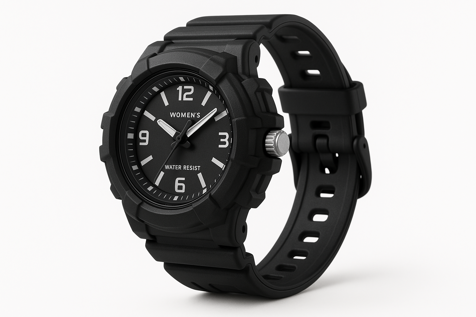 Women's Rugged Sports Watch - Black Strap Side